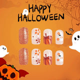 Lianfudai 24pcs Cute Ghost&Pumpkin Halloween Press-On Nails-Glossy Short Square Fake Nails with Festive Designs False Nail for Women/Girls