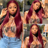 Lianfudai Gesstons Burgundy Straight 13x6 HD Lace Frontal Wigs Human Hair 40 Inch 99j Red Colored Closure 13x4 Lace Front Human Hair Wigs