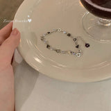 Lianfudai Y2K Zircon Ins Bracelets for Women Korean Fashion Sweet Girls Sparkling Hollow Heart Delicate Chain Bracelet Party Jewelry Gifts