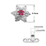 Lianfudai  Micro Dermal Anchor Top Skin Drivers Surface Dermal Piercing Flower Heads Charming CZ Implant Body Jewelry 14g