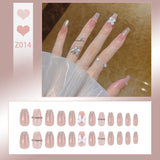 Lianfudai 24Pcs nail art fake nails French microd rilling simple Full Seamless Removable False Nail Ballerina Press On Nails Art Tips Set