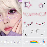 Lianfudai Blush Face Tattoo Temporary Waterproof Body Sticker Love Star Rainbow Face Make Up Festival Accessories Disposable Tattoos