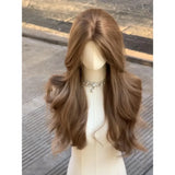 Lianfudai Wigs for Women Brown Long Curly Hair Big Wave Wig Natural Curls Headband Lolita Wig Heat Resistant Cosplay Synthetic 가발