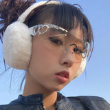 Lianfudai Punk Y2K Style Sunglasses Woman Love Heart Decoration Hip Hop Sun glasses Women Vintage Trendy Women's Sunglasses