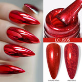 Lianfudai 7ml Metallic Gel Nail Polish Red Chrome Mirror Effect Thread Shell Nail Gel Quick Dry Semi Permanent UV Gel Nail Art