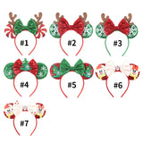 Lianfudai New Disney Christmas Mouse Ears Headband Santa Antler Sequins Bow Hairband For Women Featival Party DIY Hair Accessories Gift