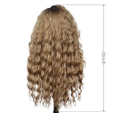 Lianfudai Synthetic Long Wave Cur Wigs Female Natural Brown Wig with Clip Free Part Side Bangs 80s Curly Wigs for Women Ombre Wig