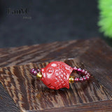 Lianfudai Natural Vermilion Garnet Beaded Rose Ring Purple Gold Sand Love Buddha Head Ring Fashion Jewelry Gift for Women