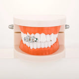 Lianfudai Row Iced Out Micro Pave Full CZ Teeth Grillz Top&Bottom Charm Grills For Men Women Hip Hop Charm Jewelry