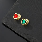 Lianfudai Hip Hop Single Red Green Gemstone Teeth Grillz 14K Gold Plated Zircon Tooth Caps For Women Men Jewelry Gift