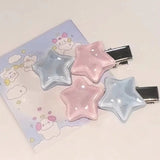 Lianfudai Lovely Blue Pink Star Pentagram Crystal Hair Clip for Women Sweet Cute Girly Fun Trend Hairpin Aesthetics Y2k Hair Accessories