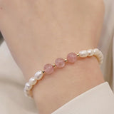 Lianfudai 6-7mm Rice Shape Freshwater Pearl Bracelet for Women 19.5cm/7.68inch Moonstone Crystal Bracelet Christmas New Year Gifts