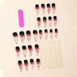 Lianfudai 24pcs Halloween Black Red Gradient Almond Fake Nails Press On Nails Full Cover Blood Lines False Nails Decor Stiletto Nail Tips