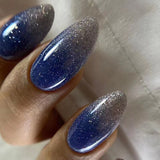 Lianfudai       24Pcs Glitter Blue Gradient False Nails with Almond Head Design Artificial Press on Nails with Glue Wearable Fake Nail Tips