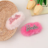 Lianfudai Barbie Hairpin Rose Pink Accessories Y2k Plush BB Clip Hot Girl Bangs Side Clip Seamless Broken Hairpin Hair Accessories Gift