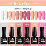 Lianfudai 6Pcs/Set Nude Color Gel Nail Polish Set Kit Spring 6 Colors UV LED Nail Art Gel Vernis Semi Permanent Base Top Coat