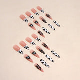 Lianfudai  24Pcs Long Stiletto Press on Nail Simple Wearable Fake Nail Full Cover Nail Tips Black Flame Design False Nail Manicure Nail Art