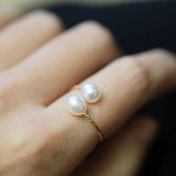 Lianfudai Natural Pearl Ring for Women Creative Geometric Index Finger Ring Fashion Wedding Jewelry Party Elegant Accessories Female Gifts