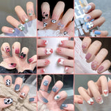 Lianfudai 24Pcs French With Drill Short Fake Nails Press On Nail Tips Artificial Full Cover Cute Bow Wearing False Nails Art Free Shipping