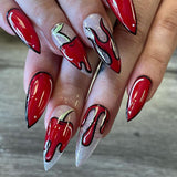 Lianfudai    24Pcs Almond False Nails with Red Flame Design Long Oval Fake Nail Glitter Stiletto Press on Nails Full Cover Nail Tips Wearable