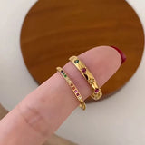 Lianfudai INS Stainless Steel Rainbow Color Cubic Zircon Stone Finger Rings for Women Gold Plated Waterproof Stacker Ring Jewelry Gift