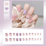 Lianfudai 24Pcs nail art fake nails French microd rilling simple Full Seamless Removable False Nail Ballerina Press On Nails Art Tips Set