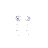 Lianfudai Delicate Cute Zircon Moon Tassel Butterfly Stud Earrings For Women Korean New Fashion Asymmetric Earring Girls Party Jewelry