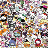 Lianfudai 10/52PCS Cute Halloween Hello Kitty My Melody Decoration Stickers Toy DIY Kids Water Bottle Luggage Laptop Waterproof Sticker