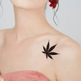 Lianfudai 1pcs Waterproof Temporary Tattoo Sticker Black Maple Leaf Fake Tattoo for Women Men Body Art Shoulders Neck Arms Tatoo