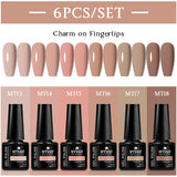 Lianfudai 6Pcs/Set Nude Color Gel Nail Polish Set Kit Spring 6 Colors UV LED Nail Art Gel Vernis Semi Permanent Base Top Coat