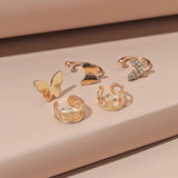 Lianfudai  Ear Pierced Ear Bone Clip Set With Rhinestone Butterfly ear Studs U-shaped Earring Clip Jewelry Alloy Party Jewelry