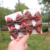 Lianfudai Christmas Plaid Hair Bow Clip For Girls Baby Kids Barrette Children Hair Accessories Butterfly Hairpin Fashion Headwear Top Clip