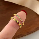 Lianfudai Vintage Metal Rainbow Color Star Cubic Zircon Stone Rings for Women Gold Color Adjustable Open Ring Stackable Rings Jewelry Gift