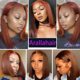 Lianfudai Reddish Brown Bob Wig Human Hair 13x4 Lace Front Wigs Human Hair Pre Plucked with Baby Hair Brazilian Virgin Human Hair