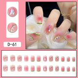 Lianfudai 24pcs French Point Diamond Fake Nails Wearing Artificial Square Head Press On Acrylic Nail Art Pearl Patch Almond False Nails