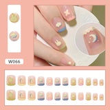 Lianfudai 24Pcs/Box Sweet Short Round/Square Head False Nail Art Full Cover Detachable Artificial Fake Nails Ballerina Press on Nails Tips