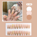 Lianfudai 24P Fashion Fake Nails With Design Leopard Full Cover False Nails Tips Black Brown Stiletto Press On French Artificial Nail Glue