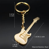 Lianfudai Goth Rock Y2k Guitar Musical Keychain for Women Men Stainless Steel Black Aesthetic Music Bag Charm Keyring Jewelry llaveros