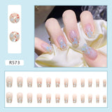 Lianfudai 24P Cute Childlike Rainbow Nail Art Full Cover Artificial Fake Nails Wearing Reusable False Nails Ballerina Press on Nail Art