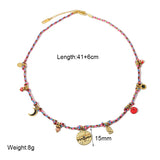 Lianfudai New Trendy Colorful Cotton Rope Choker Natural Stone Charms Stainless Steel Coin Pendant Necklace Bracelet For Women Jewelry