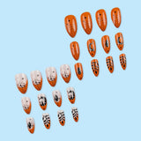 Lianfudai 24pcs Halloween Funny Spider Fake Nails Press On Nails Full Cover Orange Edge French False Nails Short Almond Shaped Nail Tips