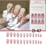 Lianfudai 24pcs French Point Diamond Fake Nails Wearing Artificial Square Head Press On Acrylic Nail Art Pearl Patch Almond False Nails