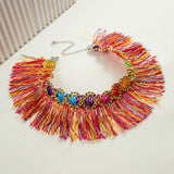 Lianfudai Bohemian Tassel Chain Choker Neckalce for Women Ethnic Handmade Woven Rope Charms Party Jewelry Accessories Gift