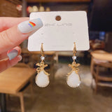 Lianfudai   Korean Fashion Jewelry Exquisite Silver Color Crystal Stone Pendant Eardrop For Women Geometric Piercing Earrings