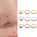 Lianfudai 1Piece 20gx8mm Zircon Nose Rings Nostril Bendable Flower Hoop Ring Tragus Ear Cartilage Earring for Women Nose Piercing Jewelry