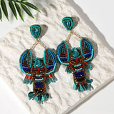 Lianfudai Bohemian Starfish Lobster Conch Seed Bead Drop Earrings for Women Handmade Ocean Animal Earrings Summer Beach Jewelry