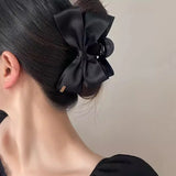 Lianfudai Large Black Fabric Bow Grab Hair Clips Women's New Korean Style Hairpin Fashion Shark Cawl Clips Girls Hair Accessories