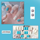 Lianfudai 24p Artifical Fake Nails Full Coverage False Nails White Clouds French Long Wearing Reusable Nail Coffin Ballerina Press on Nail