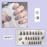 Lianfudai 24p Artifical Fake Nails Full Coverage False Nails White Clouds French Long Wearing Reusable Nail Coffin Ballerina Press on Nail