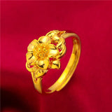 Lianfudai Ethiopia Dubai Flower Gold Color Arab Rings Resizable For Women Wedding Jewelry African Party Gift Nigerian Jewellery